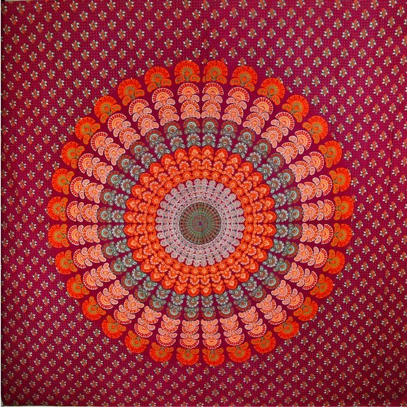 Vintage Peacock Dance Mandala Cotton Tapestry - Picture 4 of 5